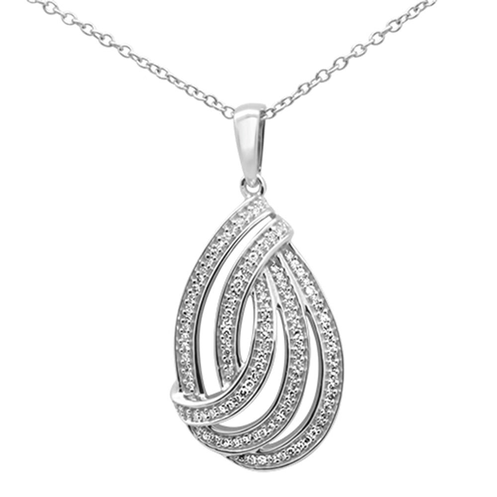 10K YELLOW OR WHITE GOLD .21ct NATURAL DIAMOND PEAR SHAPED SWIRL PENDANT & 18" NECKLACE