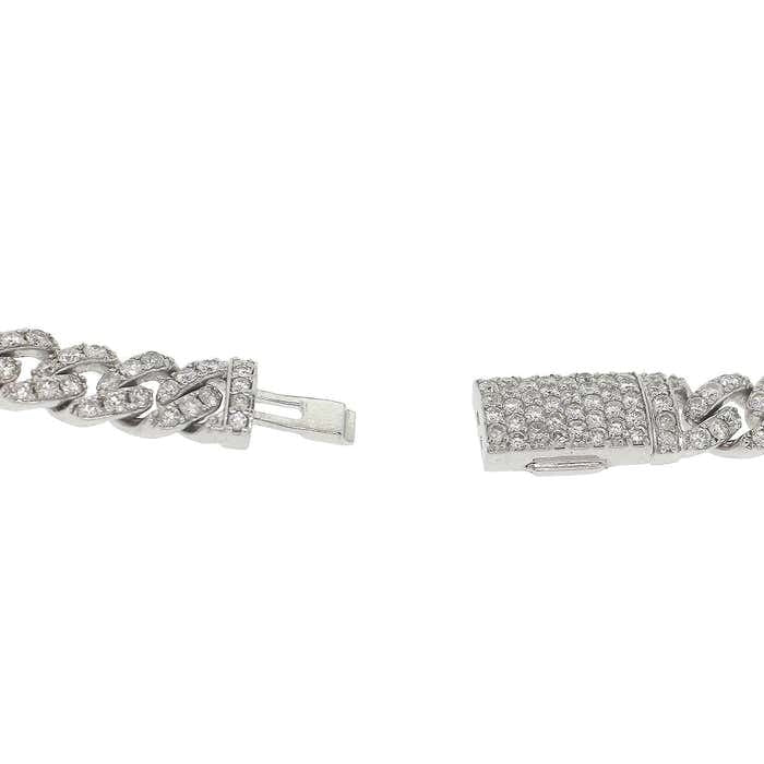 14K White Gold 2.96ct Natural Diamond Cuban Link Men's Bracelet 8" Long