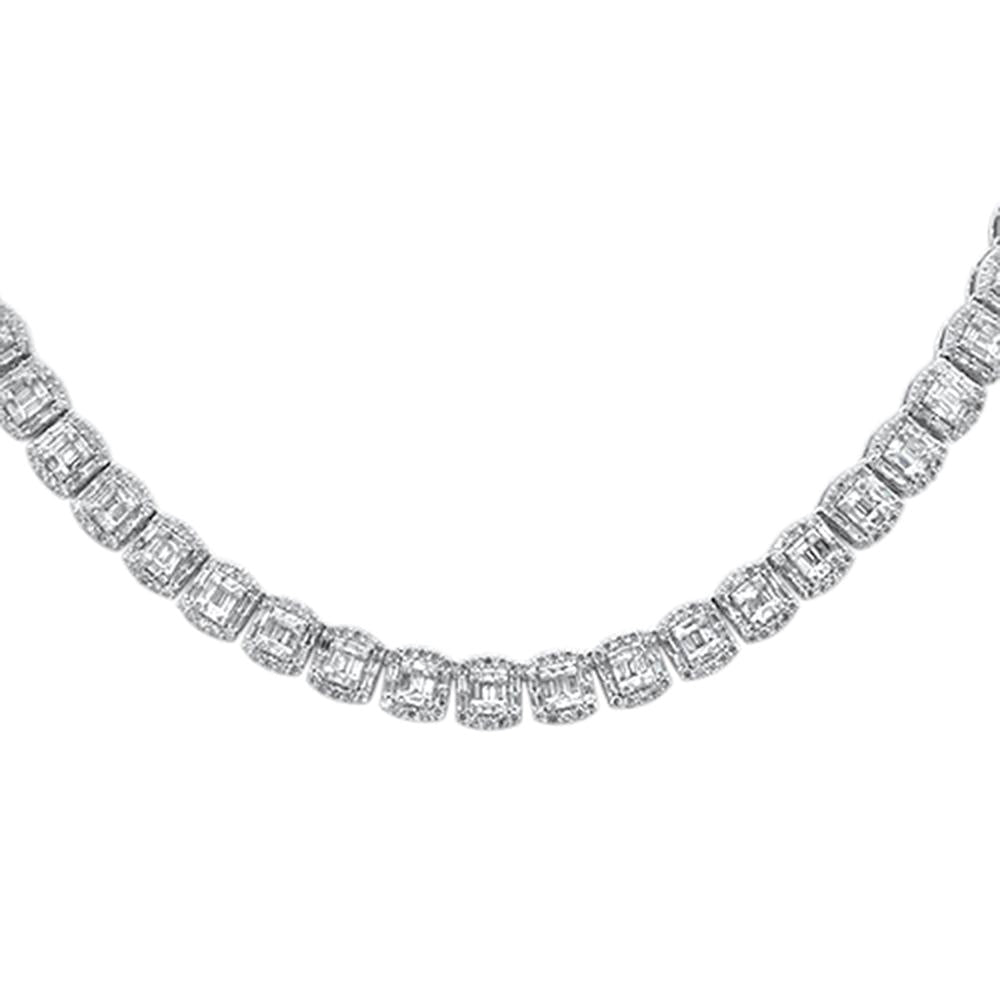 14K WHITE GOLD 11.68ct NATURAL ROUND& BAGUETTE CUT DIAMOND TENNIS NECKLACE 22" LONG