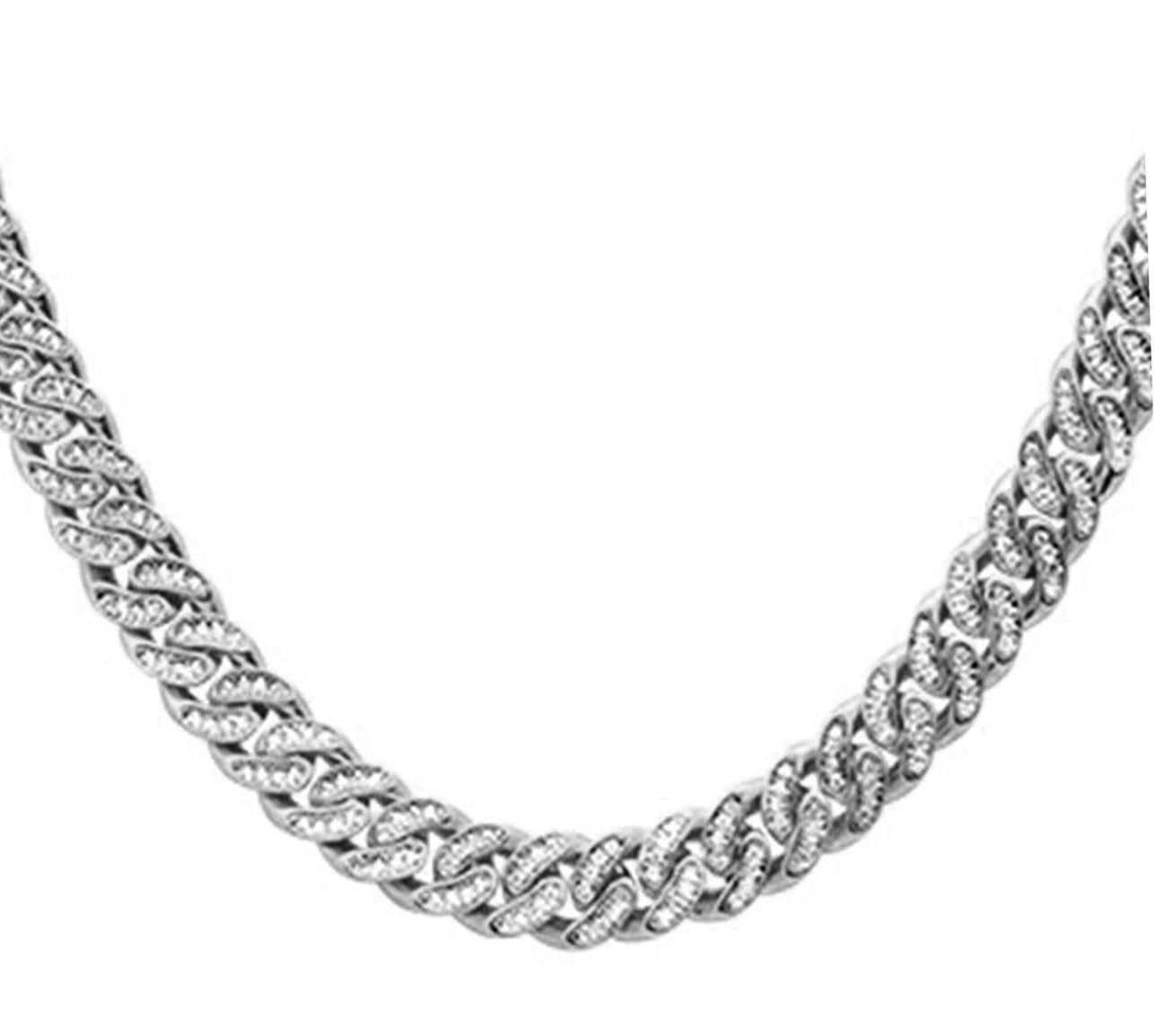 14k White Gold 1.33ct Natural Diamond Cuban Link Necklace 16"