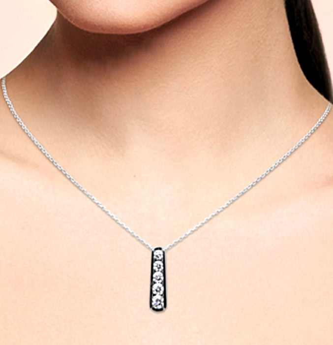 14K WHITE GOLD .72ct NATURAL DIAMOND 5-STONE PENDANT WITH 18" NECKLACE INCLUDED