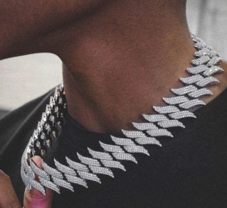 14K WHITE GOLD 22.42ct NATURAL DIAMONDS SPIKED CUBAN LINK NECKLACE 22"