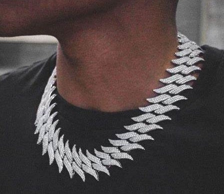 14K WHITE GOLD 22.42ct NATURAL DIAMONDS SPIKED CUBAN LINK NECKLACE 22"