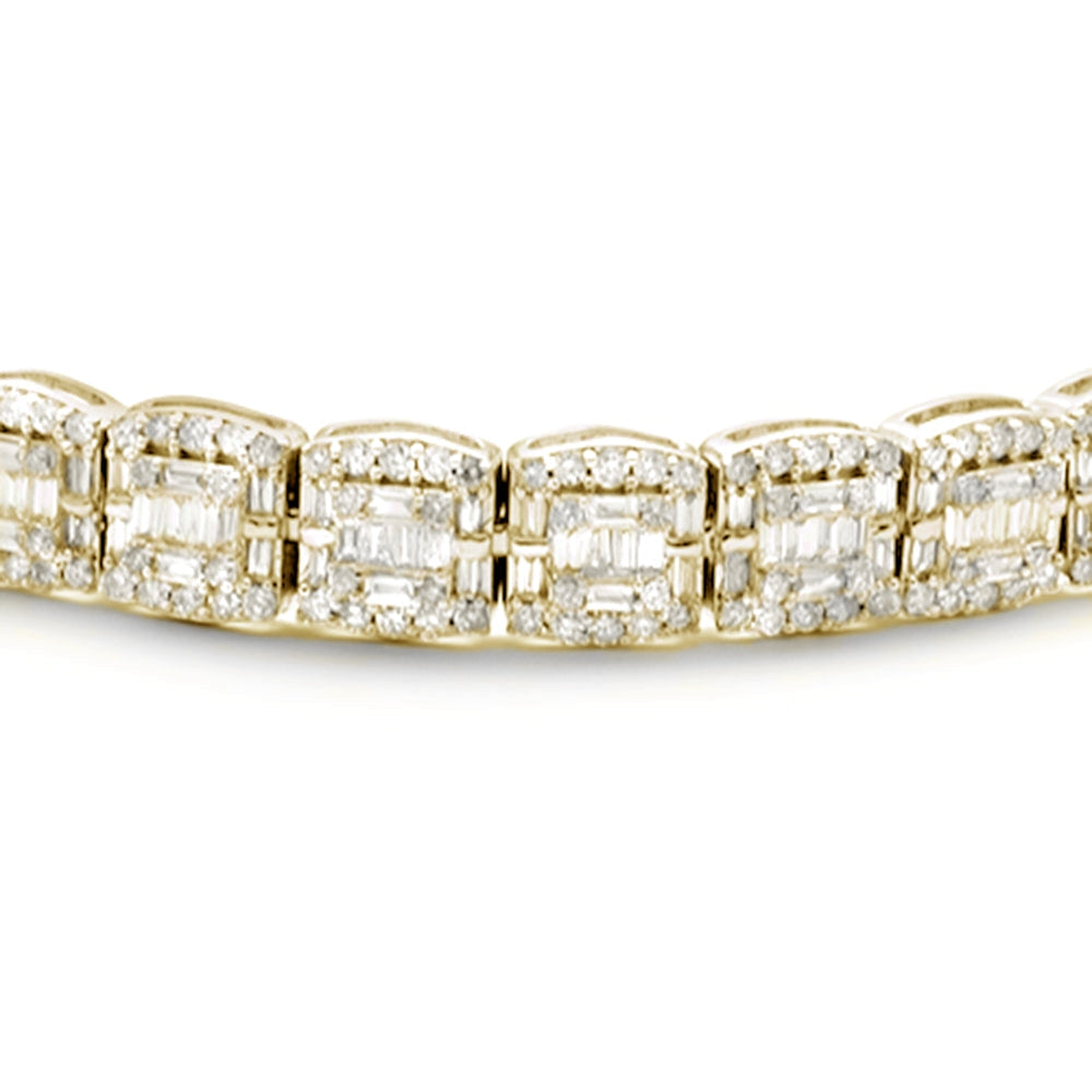 14K YELLOW GOLD 3.35ct NATURAL BAGUETTE & ROUND CUT DIAMOND TENNIS BRACELET 7"