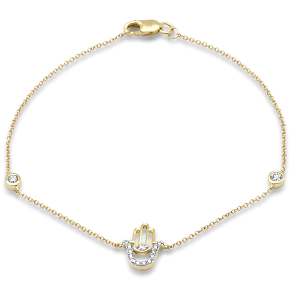14K WHITE or YELLOW GOLD .16ct NATURAL DIAMOND HAMSA BRACELET  7"