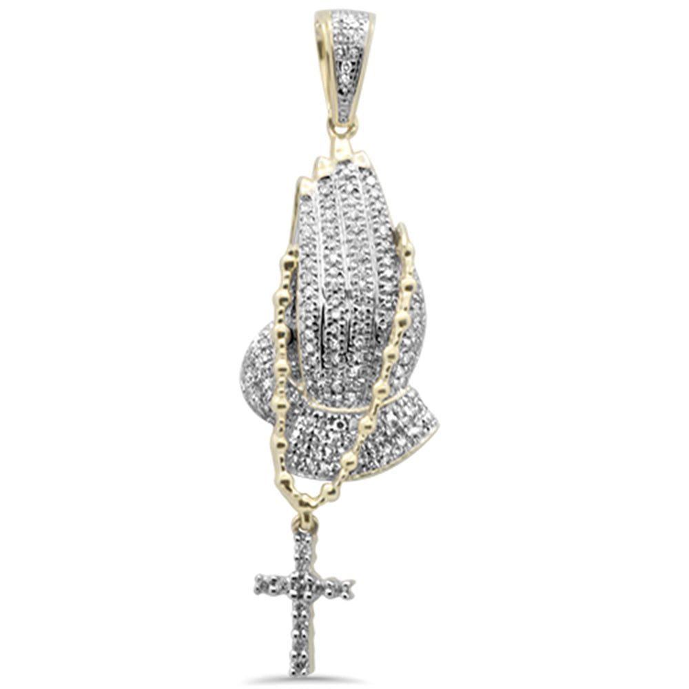 10K YELLOW GOLD .32ct NATURAL DIAMONDS PRAYING HANDS ROSARY PENDANT